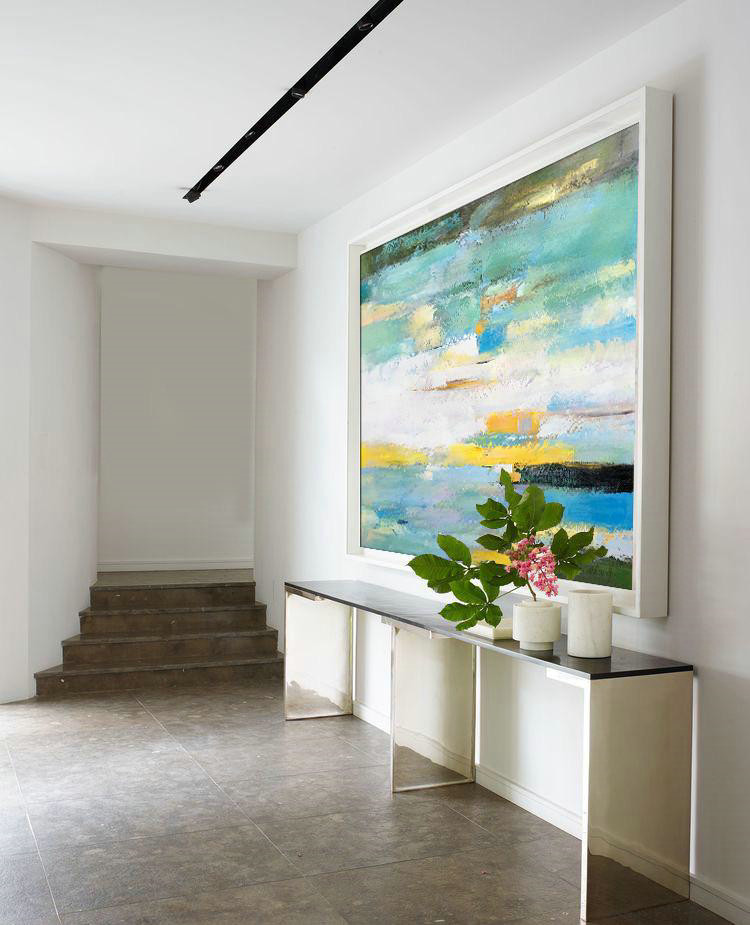 Extra Large Canvas Art,Oversized Horizontal Abstract Landscape Art,Modern Art Abstract Painting,White,Yellow,Light Green.etc
